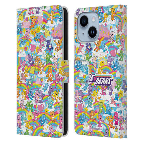 Care Bears 40th Anniversary Rainbow Leather Book Wallet Case Cover For Apple iPhone 14 Plus