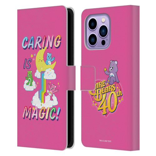 Care Bears 40th Anniversary Caring Is Magic Leather Book Wallet Case Cover For Apple iPhone 14 Pro Max