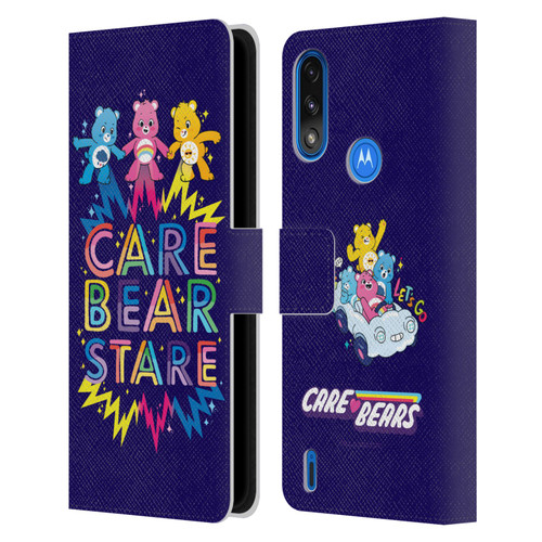Care Bears 40th Anniversary Stare Leather Book Wallet Case Cover For Motorola Moto E7 Power / Moto E7i Power