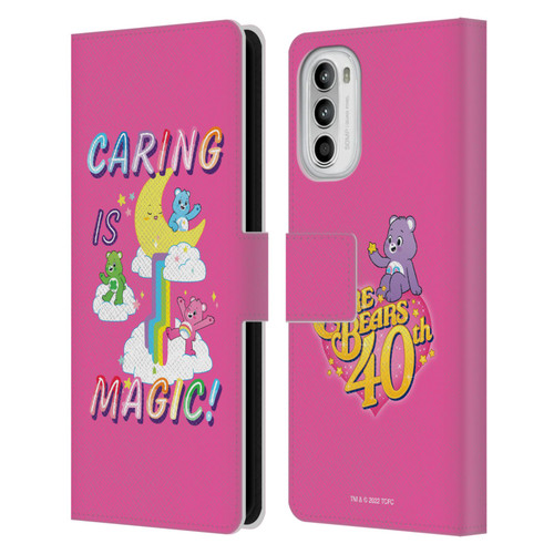 Care Bears 40th Anniversary Caring Is Magic Leather Book Wallet Case Cover For Motorola Moto G52