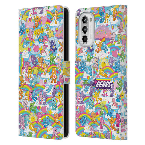 Care Bears 40th Anniversary Rainbow Leather Book Wallet Case Cover For Motorola Moto G52
