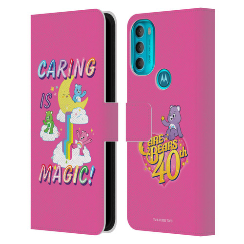 Care Bears 40th Anniversary Caring Is Magic Leather Book Wallet Case Cover For Motorola Moto G71 5G