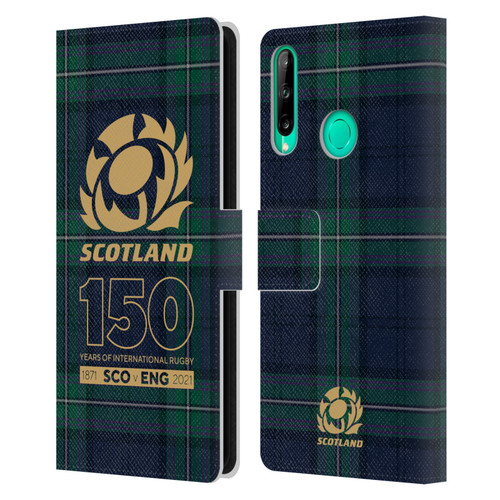 Scotland Rugby 150th Anniversary Tartan Leather Book Wallet Case Cover For Huawei P40 lite E