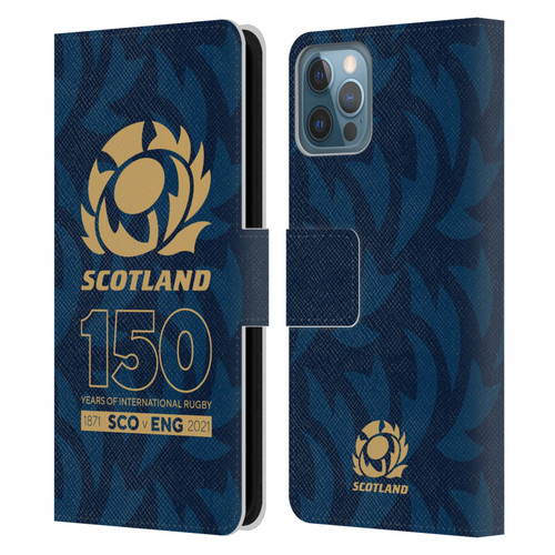 Scotland Rugby 150th Anniversary Thistle Leather Book Wallet Case Cover For Apple iPhone 12 / iPhone 12 Pro