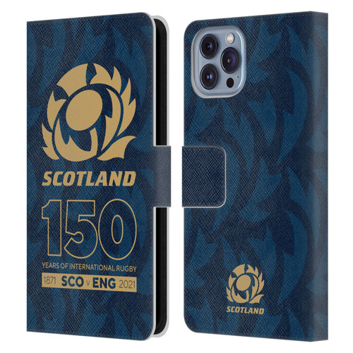 Scotland Rugby 150th Anniversary Thistle Leather Book Wallet Case Cover For Apple iPhone 14
