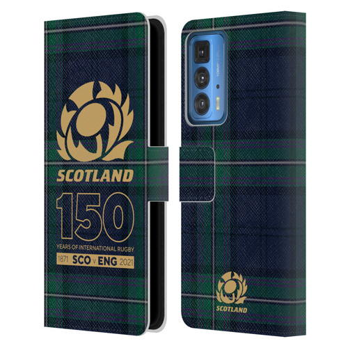 Scotland Rugby 150th Anniversary Tartan Leather Book Wallet Case Cover For Motorola Edge 20 Pro