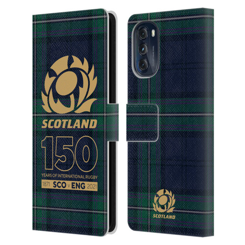 Scotland Rugby 150th Anniversary Tartan Leather Book Wallet Case Cover For Motorola Moto G (2022)