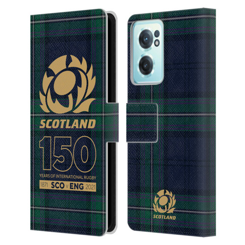 Scotland Rugby 150th Anniversary Tartan Leather Book Wallet Case Cover For OnePlus Nord CE 2 5G