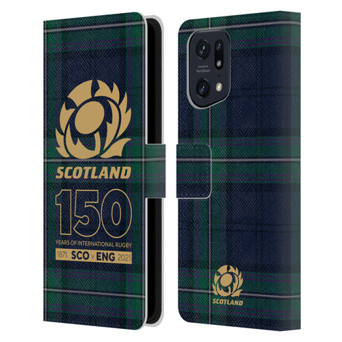 Scotland Rugby 150th Anniversary Tartan Leather Book Wallet Case Cover For OPPO Find X5