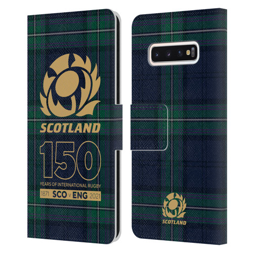 Scotland Rugby 150th Anniversary Tartan Leather Book Wallet Case Cover For Samsung Galaxy S10