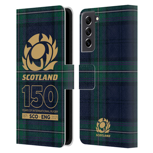 Scotland Rugby 150th Anniversary Tartan Leather Book Wallet Case Cover For Samsung Galaxy S21 FE 5G