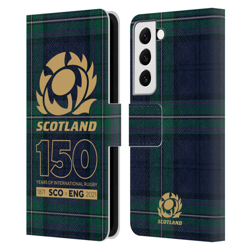 Scotland Rugby 150th Anniversary Tartan Leather Book Wallet Case Cover For Samsung Galaxy S22 5G