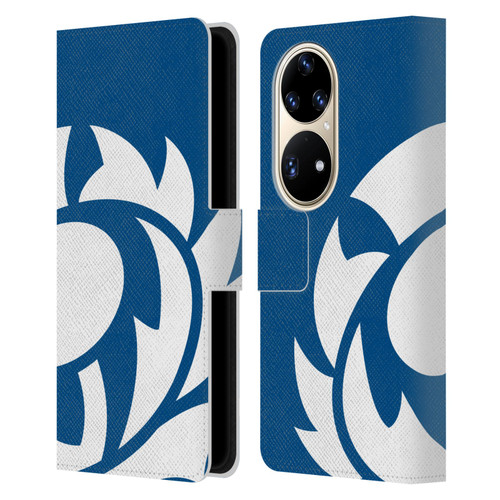 Scotland Rugby Oversized Thistle Saltire Blue Leather Book Wallet Case Cover For Huawei P50 Pro