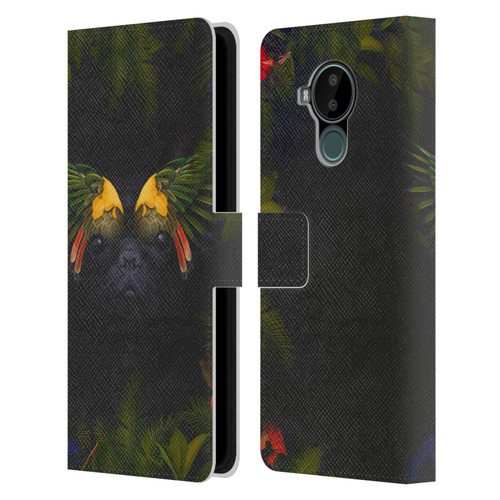 Klaudia Senator French Bulldog 2 Bird Feathers Leather Book Wallet Case Cover For Nokia C30