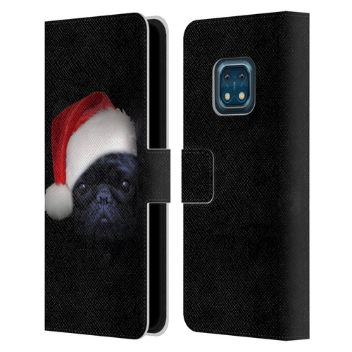 Klaudia Senator French Bulldog 2 Christmas Hat Leather Book Wallet Case Cover For Nokia XR20