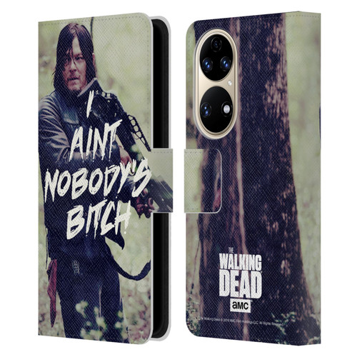AMC The Walking Dead Typography Daryl Leather Book Wallet Case Cover For Huawei P50