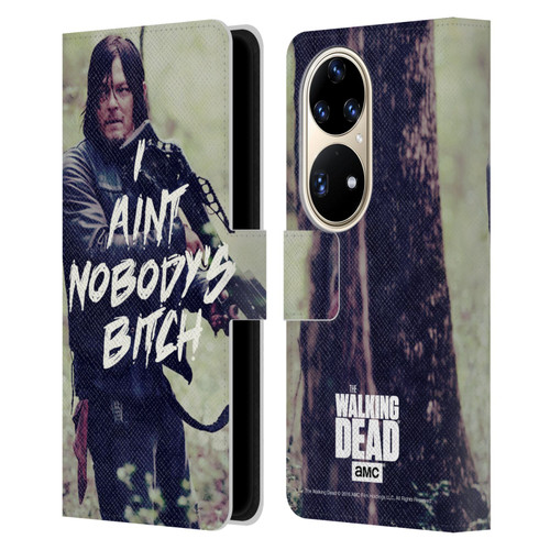 AMC The Walking Dead Typography Daryl Leather Book Wallet Case Cover For Huawei P50 Pro