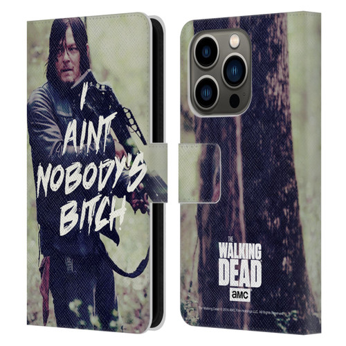 AMC The Walking Dead Typography Daryl Leather Book Wallet Case Cover For Apple iPhone 14 Pro