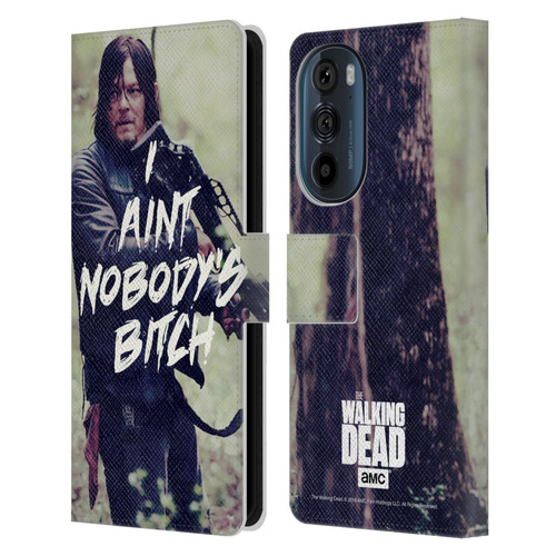 AMC The Walking Dead Typography Daryl Leather Book Wallet Case Cover For Motorola Edge 30