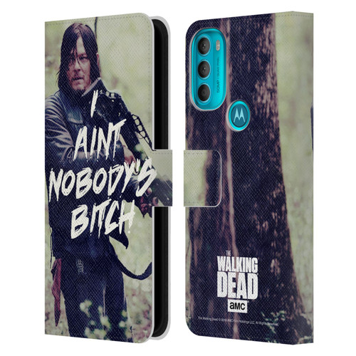 AMC The Walking Dead Typography Daryl Leather Book Wallet Case Cover For Motorola Moto G71 5G