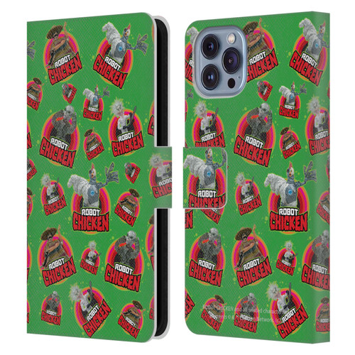 Robot Chicken Graphics Icons Leather Book Wallet Case Cover For Apple iPhone 14