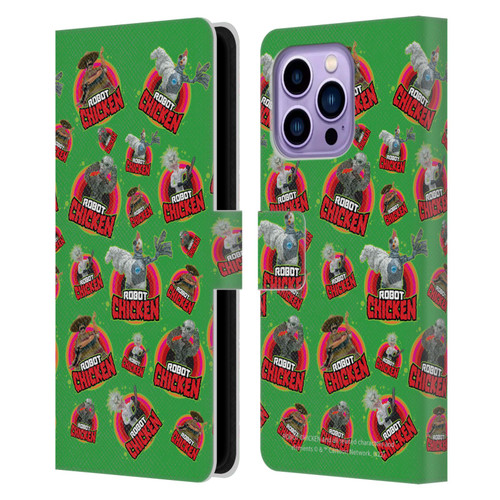 Robot Chicken Graphics Icons Leather Book Wallet Case Cover For Apple iPhone 14 Pro Max