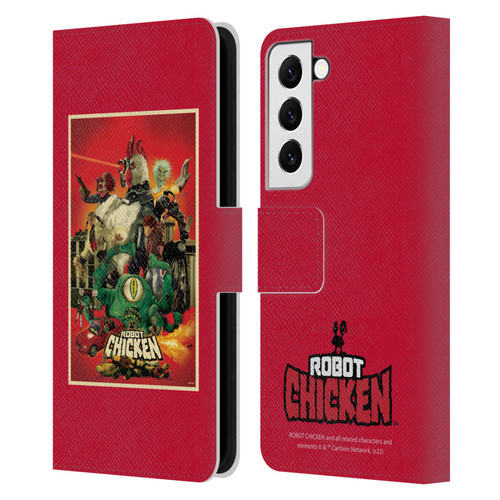 Robot Chicken Graphics Poster Leather Book Wallet Case Cover For Samsung Galaxy S22 5G
