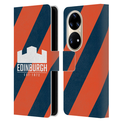 Edinburgh Rugby Logo Art Diagonal Stripes Leather Book Wallet Case Cover For Huawei P50 Pro