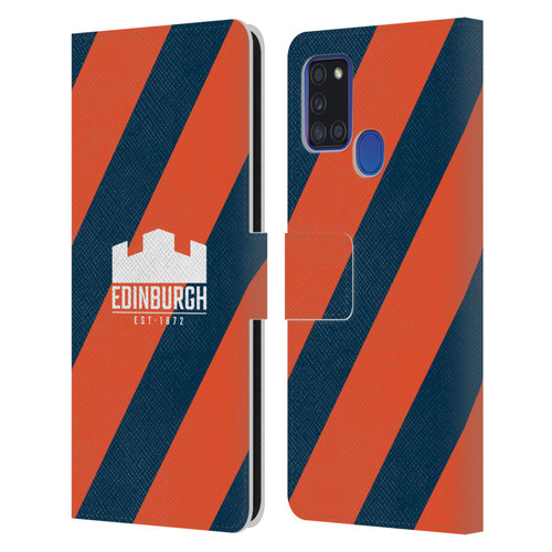 Edinburgh Rugby Logo Art Diagonal Stripes Leather Book Wallet Case Cover For Samsung Galaxy A21s (2020)