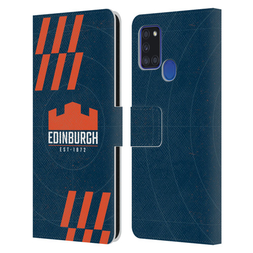 Edinburgh Rugby Logo Art Navy Blue Leather Book Wallet Case Cover For Samsung Galaxy A21s (2020)