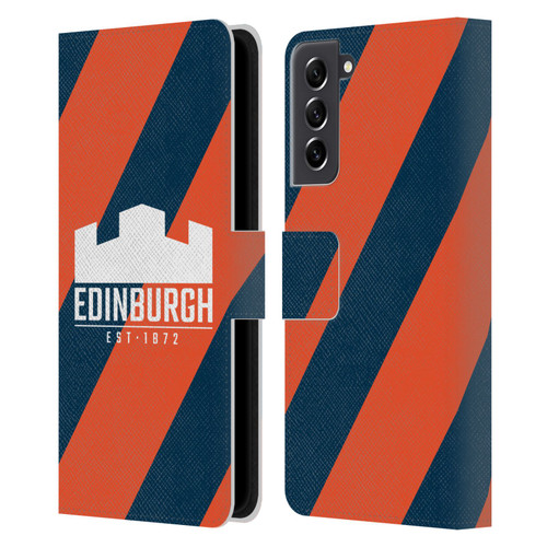 Edinburgh Rugby Logo Art Diagonal Stripes Leather Book Wallet Case Cover For Samsung Galaxy S21 FE 5G