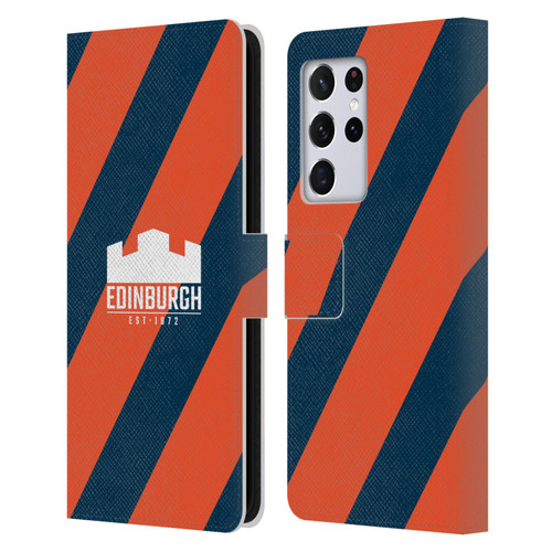 Edinburgh Rugby Logo Art Diagonal Stripes Leather Book Wallet Case Cover For Samsung Galaxy S21 Ultra 5G