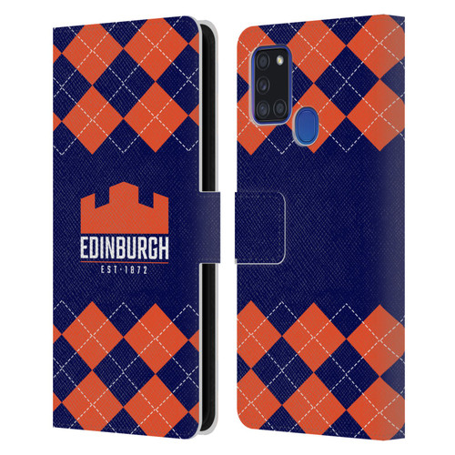 Edinburgh Rugby Logo 2 Argyle Leather Book Wallet Case Cover For Samsung Galaxy A21s (2020)