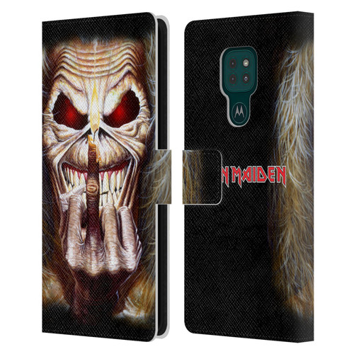 Iron Maiden Art Candle Finger Leather Book Wallet Case Cover For Motorola Moto G9 Play
