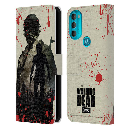 AMC The Walking Dead Silhouettes Rick Leather Book Wallet Case Cover For Motorola Moto G71 5G