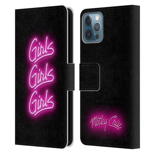 Motley Crue Logos Girls Neon Leather Book Wallet Case Cover For Apple iPhone 12 / iPhone 12 Pro