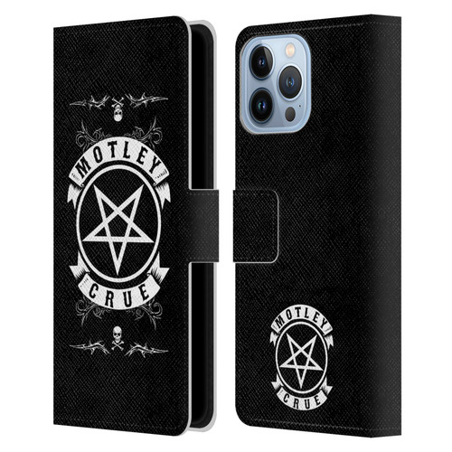 Motley Crue Logos Pentagram And Skull Leather Book Wallet Case Cover For Apple iPhone 13 Pro Max