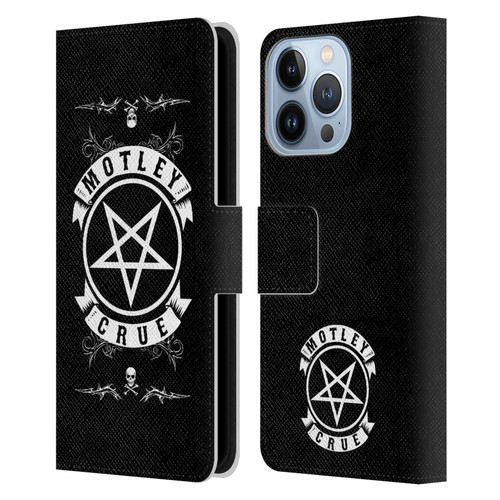 Motley Crue Logos Pentagram And Skull Leather Book Wallet Case Cover For Apple iPhone 13 Pro