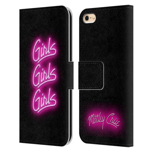 Motley Crue Logos Girls Neon Leather Book Wallet Case Cover For Apple iPhone 6 / iPhone 6s