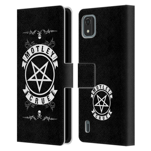 Motley Crue Logos Pentagram And Skull Leather Book Wallet Case Cover For Nokia C2 2nd Edition