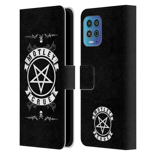 Motley Crue Logos Pentagram And Skull Leather Book Wallet Case Cover For Motorola Moto G100