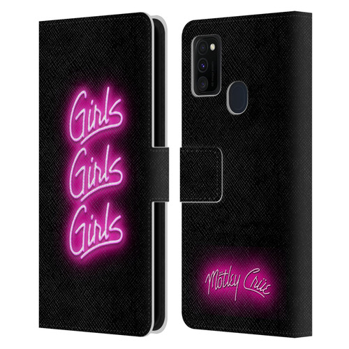 Motley Crue Logos Girls Neon Leather Book Wallet Case Cover For Samsung Galaxy M30s (2019)/M21 (2020)