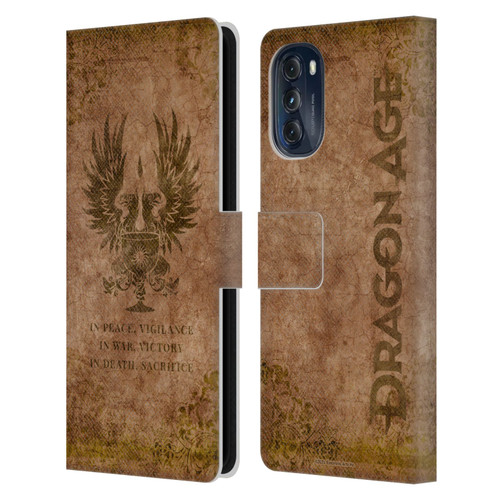 EA Bioware Dragon Age Heraldry Grey Wardens Distressed Leather Book Wallet Case Cover For Motorola Moto G (2022)