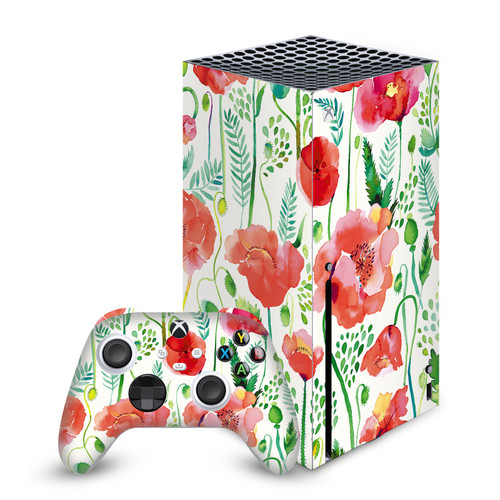 Ninola Art Mix Red Flower Vinyl Sticker Skin Decal Cover for Microsoft Series X Console & Controller