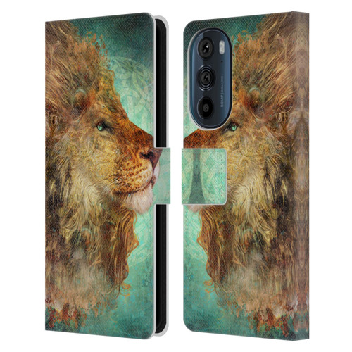 Jena DellaGrottaglia Animals Lion Leather Book Wallet Case Cover For Motorola Edge 30