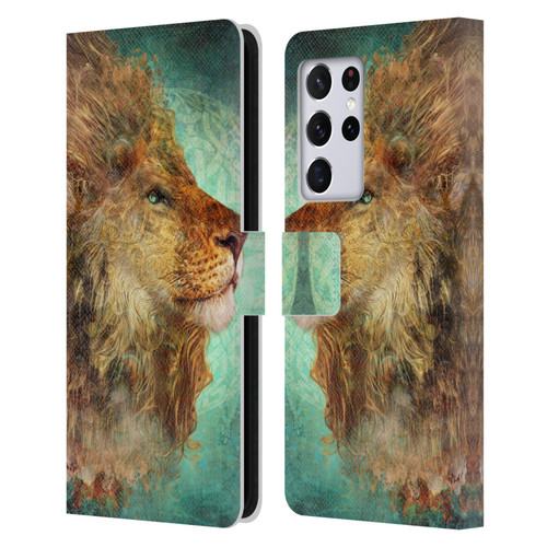 Jena DellaGrottaglia Animals Lion Leather Book Wallet Case Cover For Samsung Galaxy S21 Ultra 5G