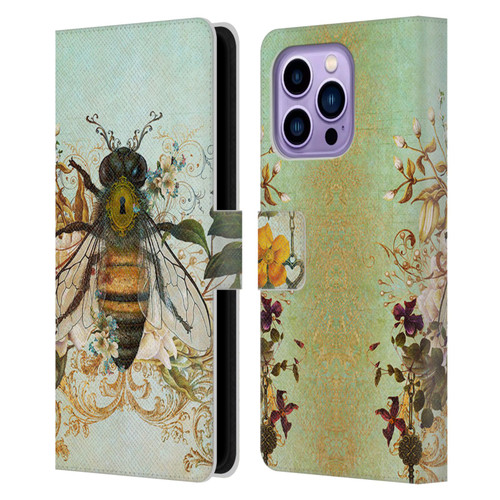 Jena DellaGrottaglia Insects Bee Garden Leather Book Wallet Case Cover For Apple iPhone 14 Pro Max