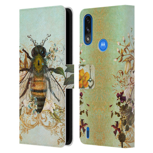 Jena DellaGrottaglia Insects Bee Garden Leather Book Wallet Case Cover For Motorola Moto E7 Power / Moto E7i Power