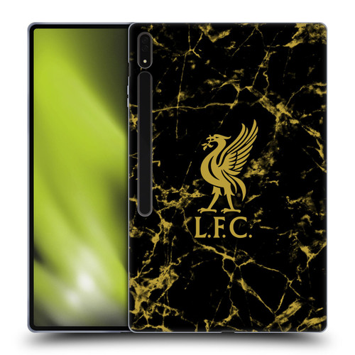 Liverpool Football Club Crest & Liverbird Patterns 1 Black & Gold Marble Soft Gel Case for Samsung Galaxy Tab S8 Ultra