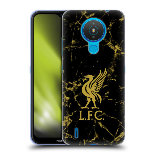 Liverpool Football Club Crest & Liverbird Patterns 1 Black & Gold Marble Soft Gel Case for Nokia 1.4